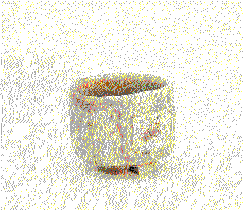 a hand pinched ceramic cup with a sketch of oranges in the center.